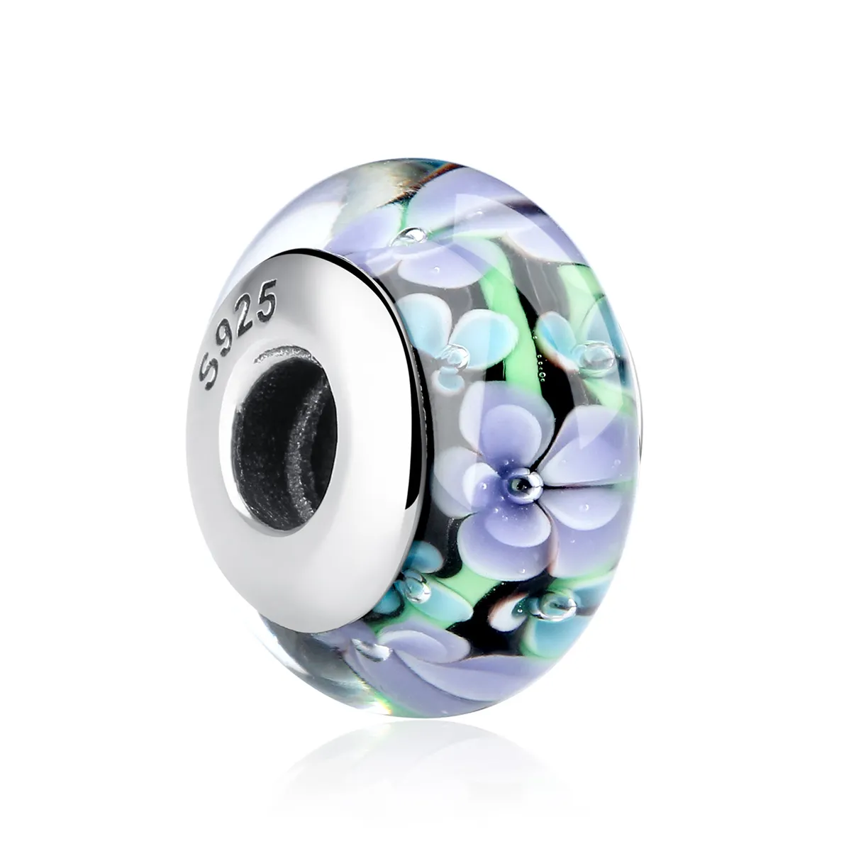 pandora style purple flowers murano glass charm scz009