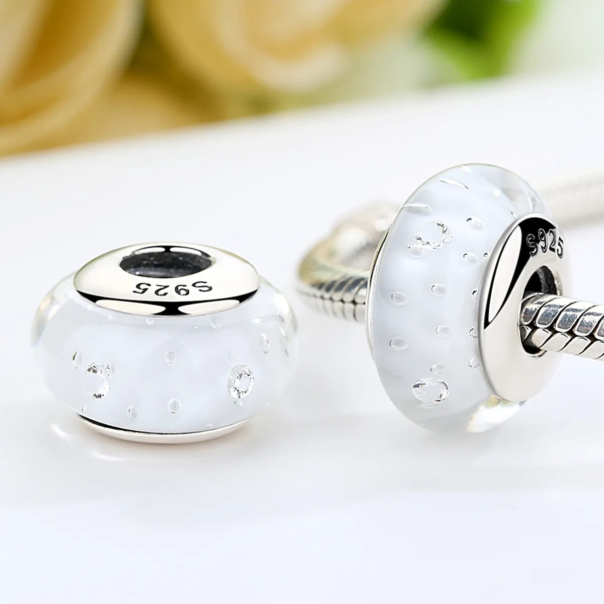 PANDORA Style White Murano Glass Charm - SCZ002