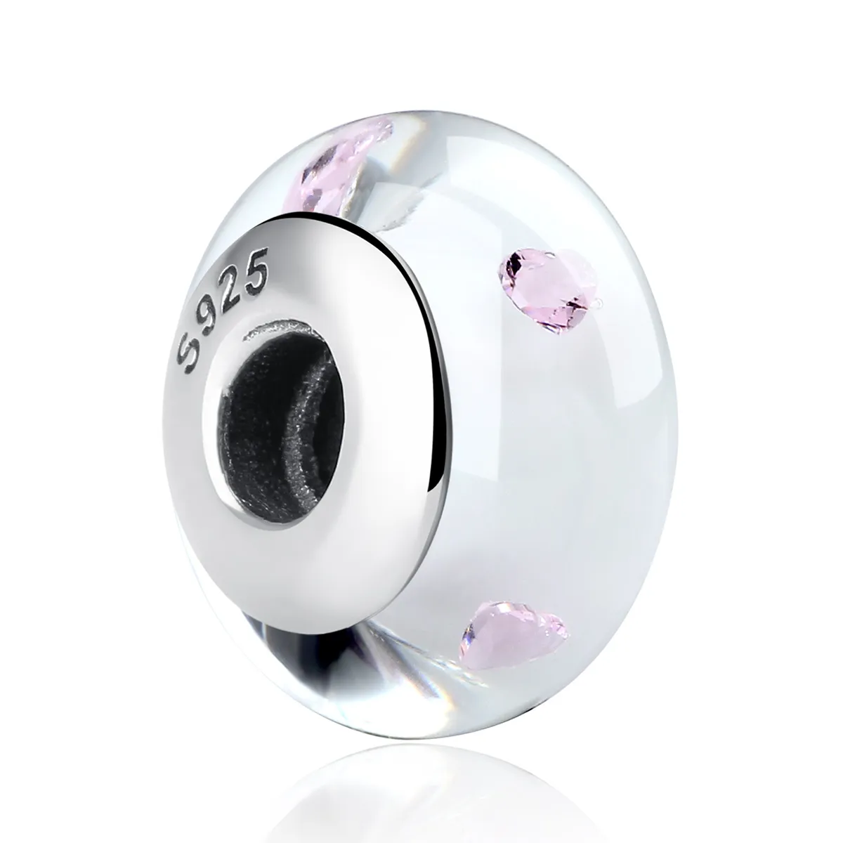 pandora style white murano glass pink stones charm scz004