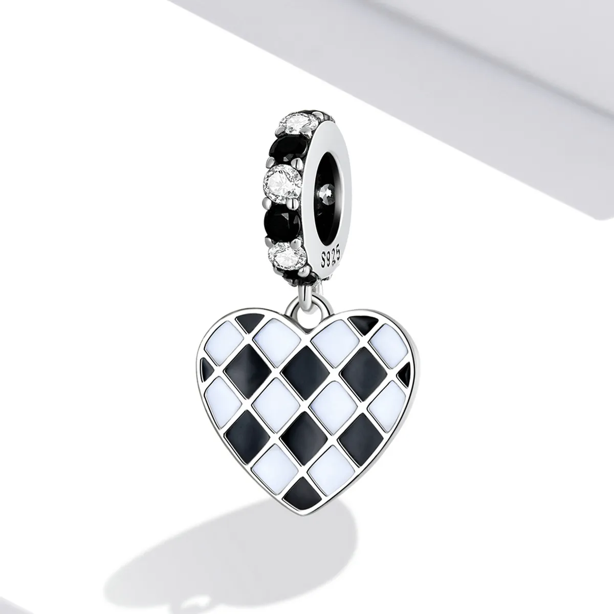 PANDORA Style Black and White Grid Love Dangle Charm - SCC2178