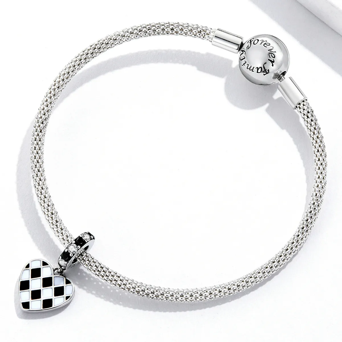 PANDORA Style Black and White Grid Love Dangle Charm - SCC2178