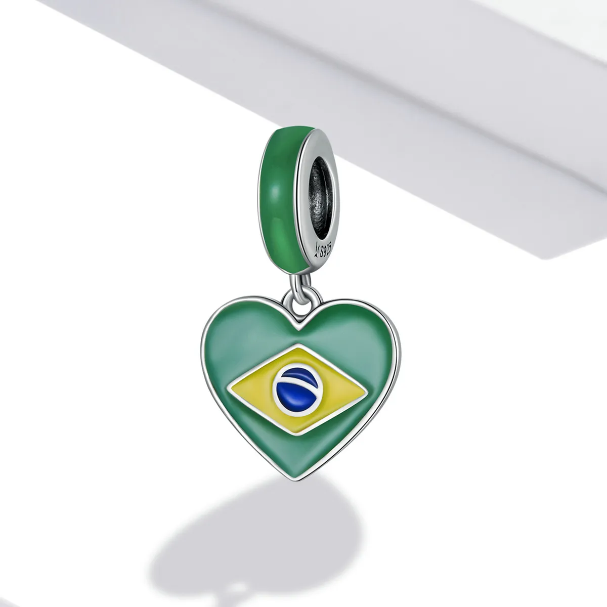 PANDORA Style Brazil Flag With Love Heart Dangle Charm - SCC2084