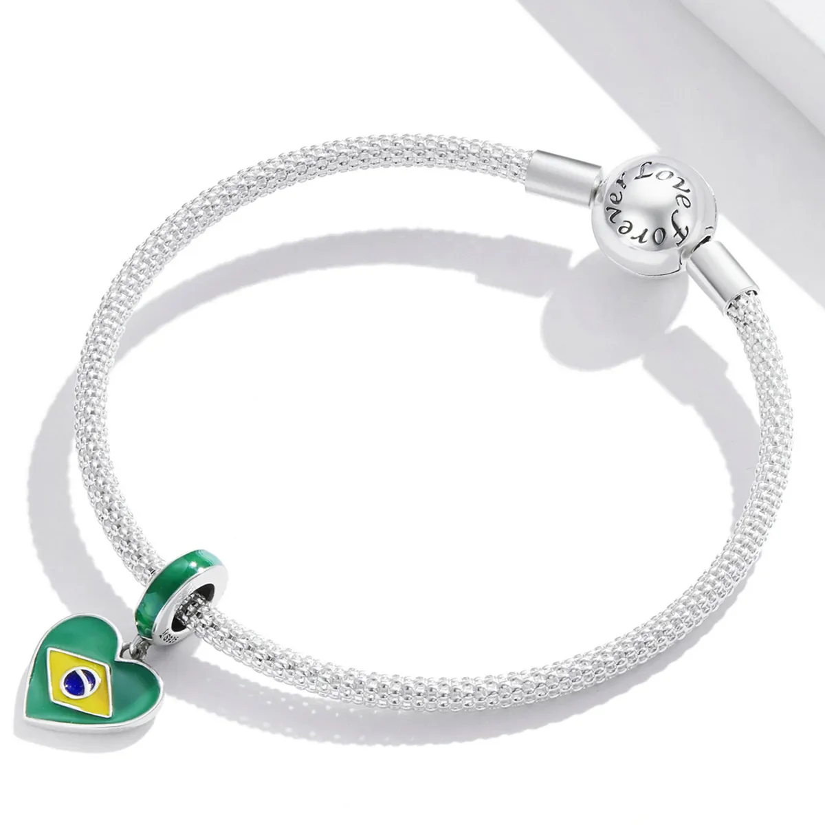 PANDORA Style Brazil Flag With Love Heart Dangle Charm - SCC2084