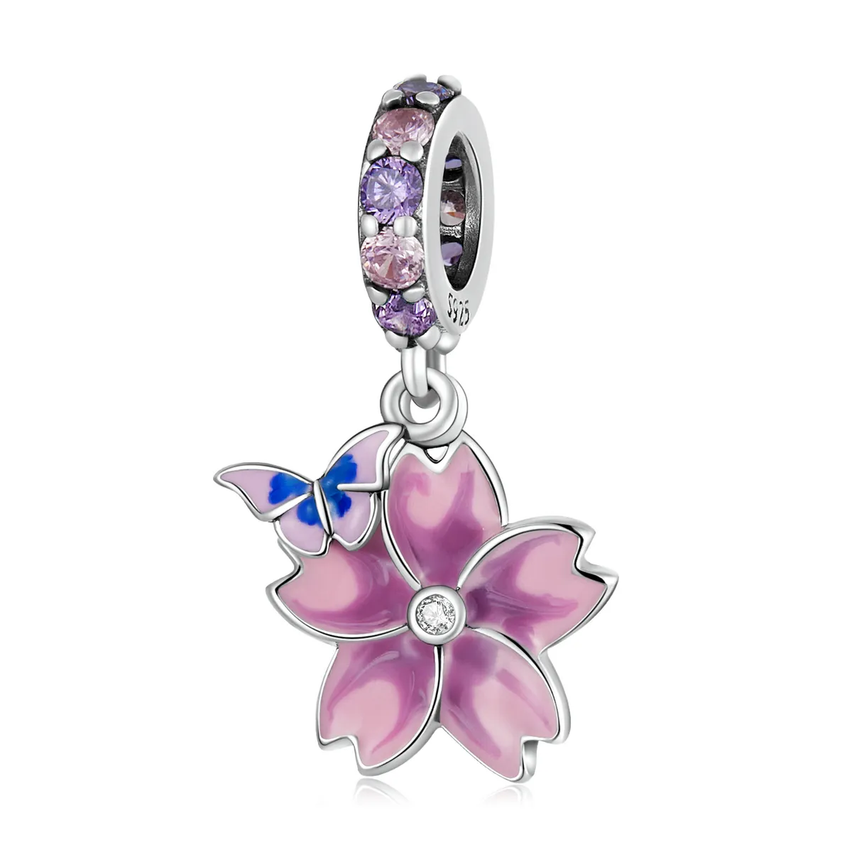 pandora style butterflies and flowers dangle charm scc2185