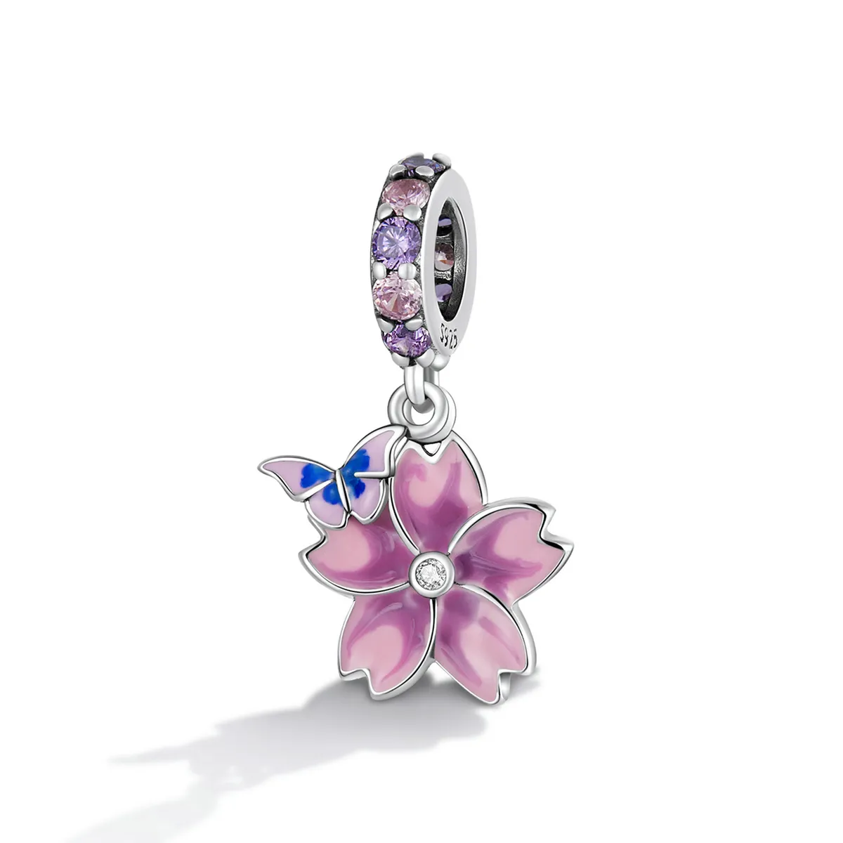 PANDORA Style Butterflies and Flowers Dangle Charm - SCC2185