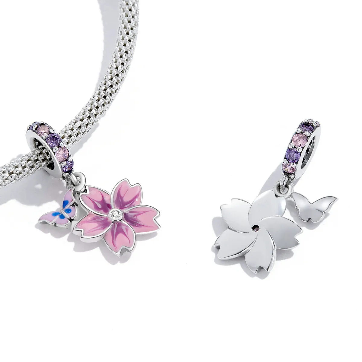 PANDORA Style Butterflies and Flowers Dangle Charm - SCC2185