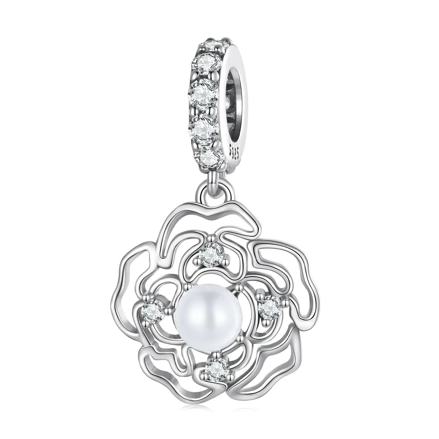 pandora style camellia dangle charm bsc676