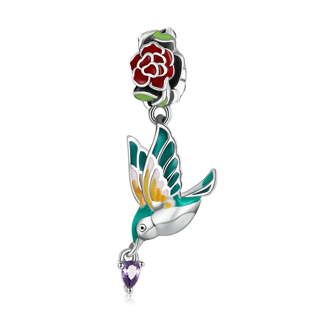 pandora style flowers and birds dangle charm scc2195