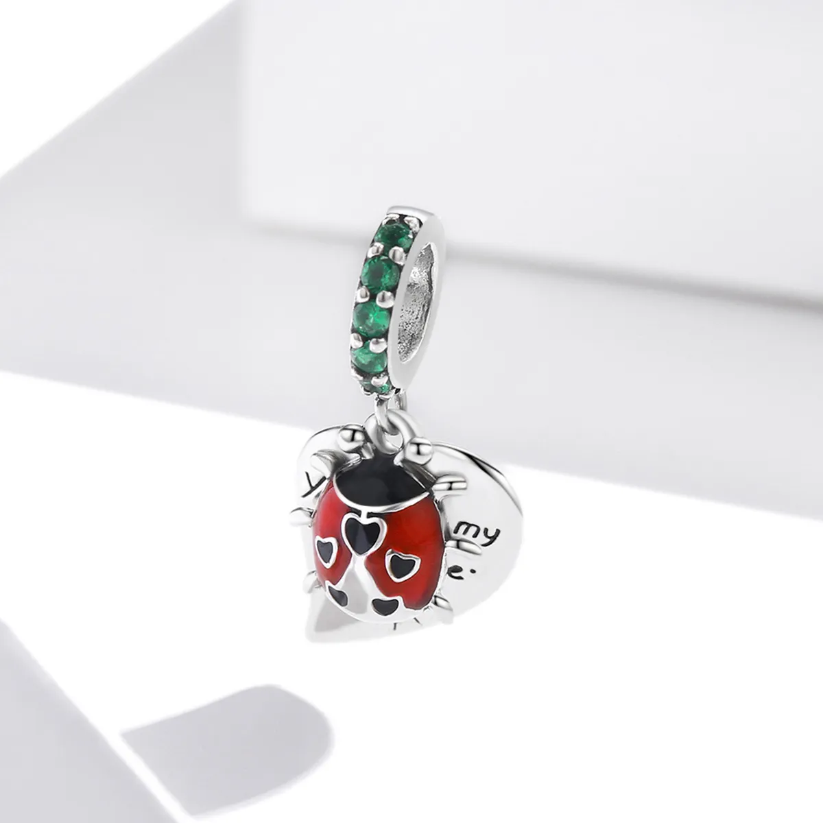 PANDORA Style Ladybug With Leaves Dangle Charm - BSC492