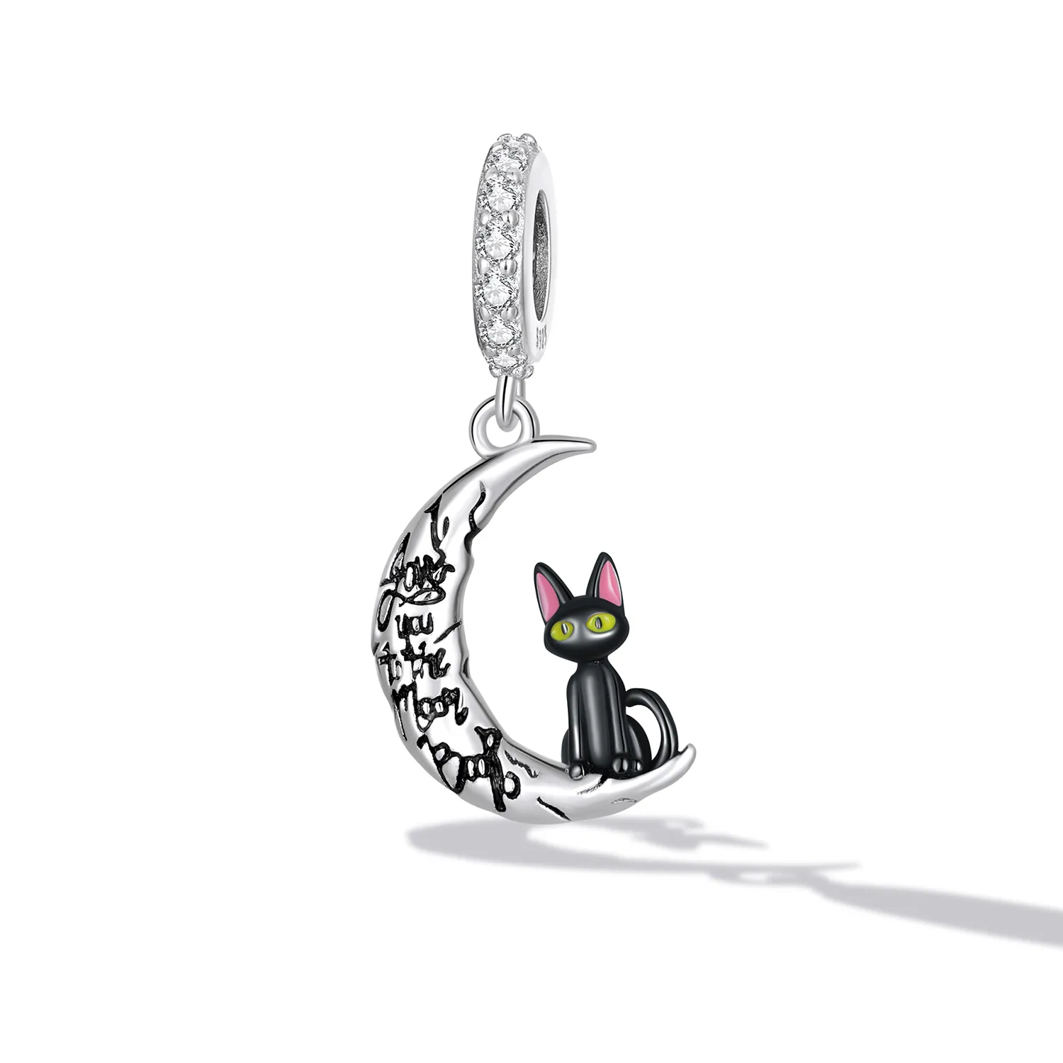 PANDORA Style Moon Black Cat Dangle Charm - SCC2218