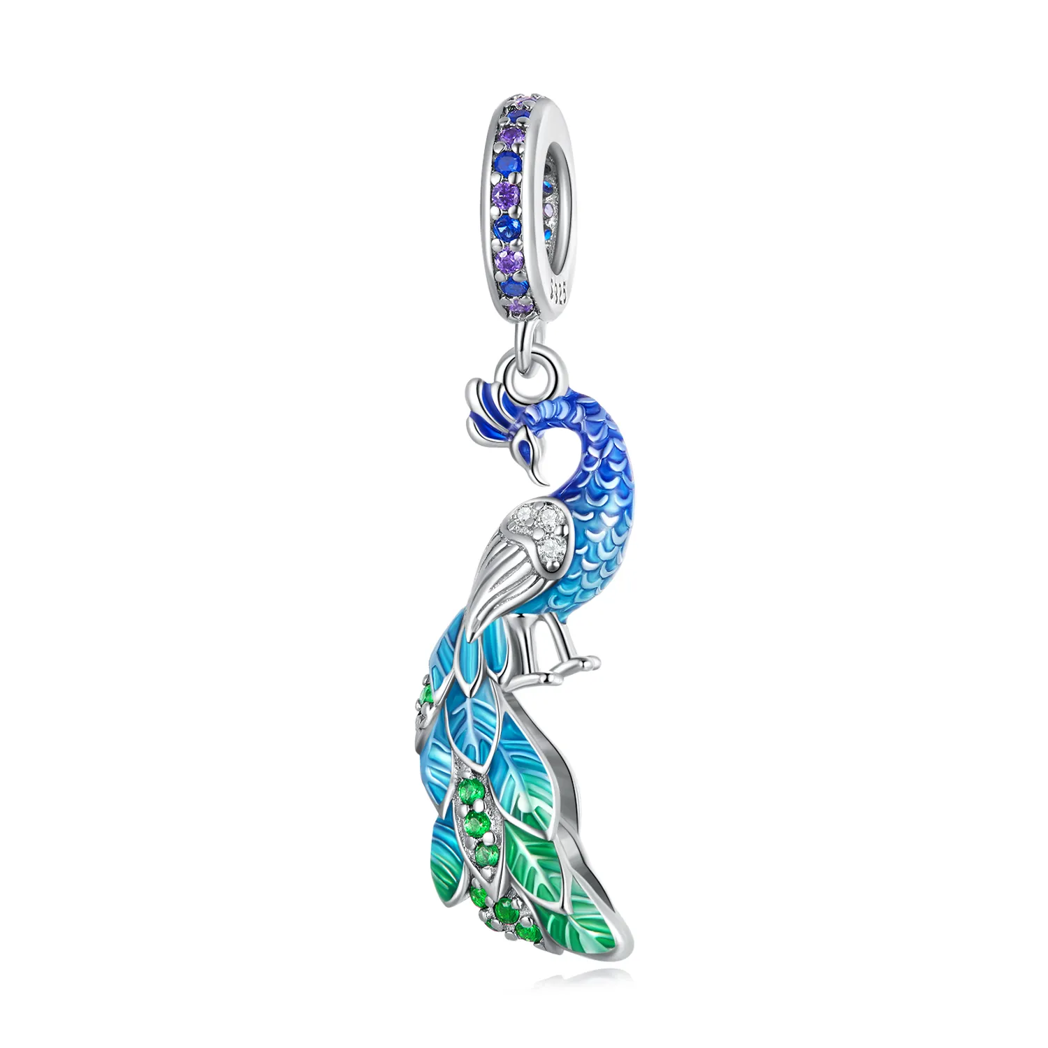 pandora style peacock dangle charm bsc696