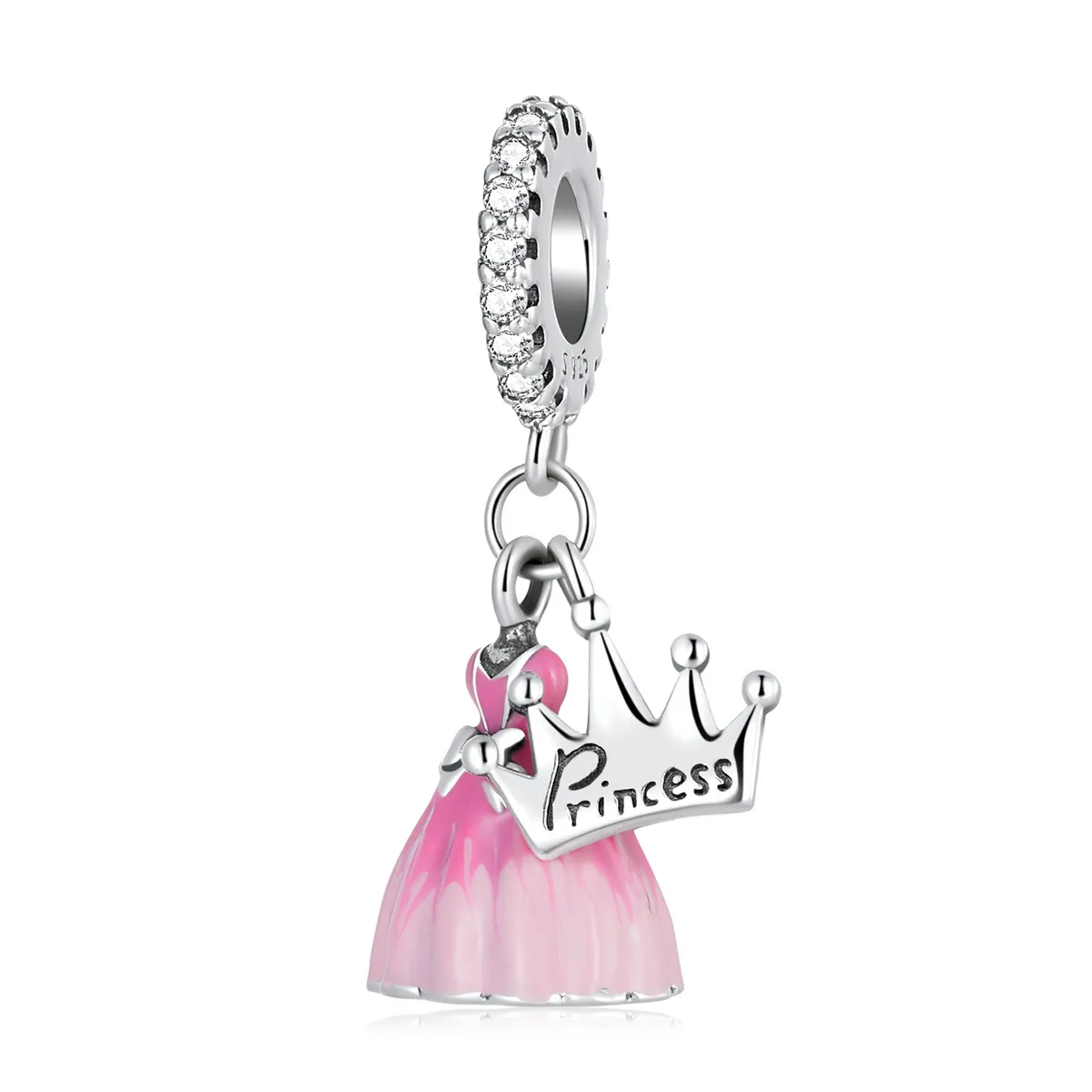 pandora style princess dress crown dangle charm scc2203