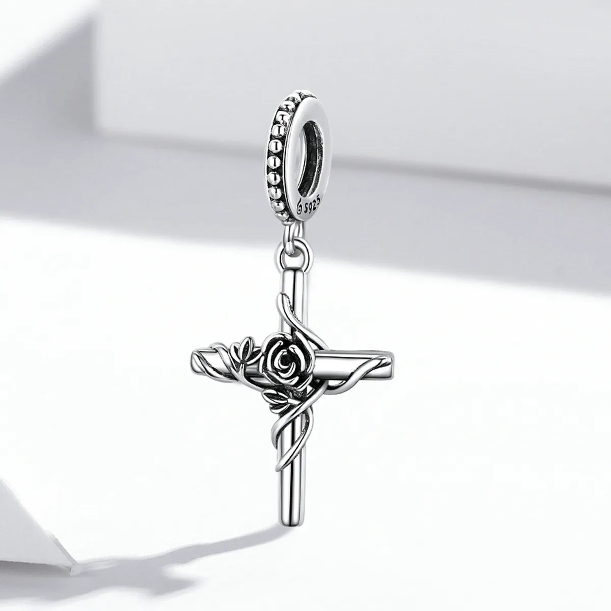 PANDORA Style Rose Cross Dangle Charm - BSC526