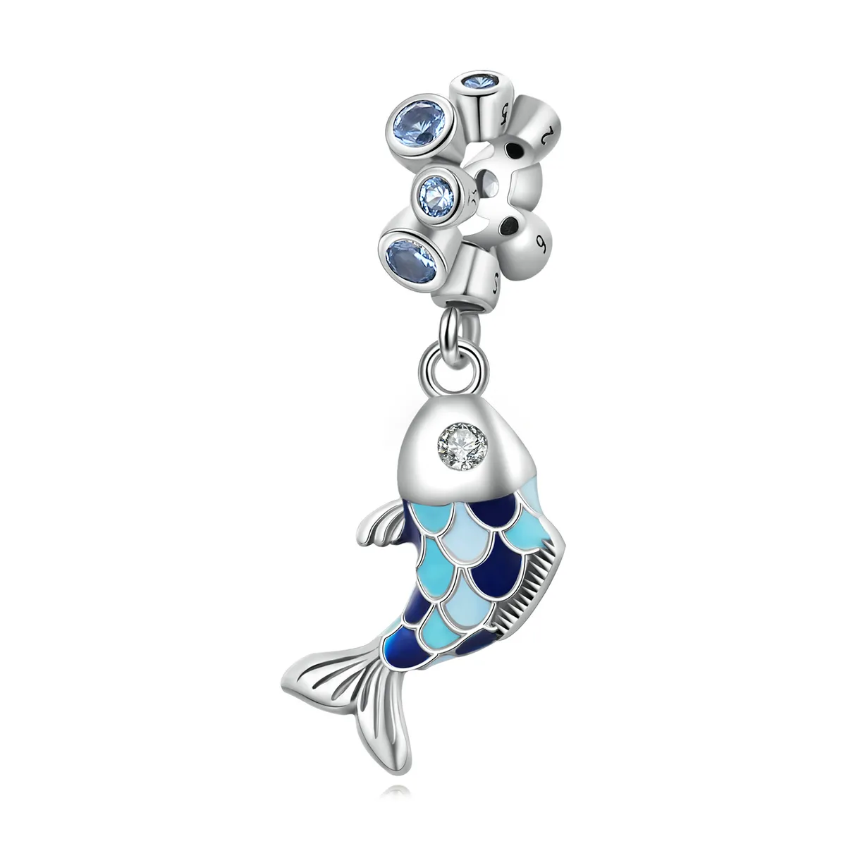 pandora style small fish spit bubbles dangle charm scc2049