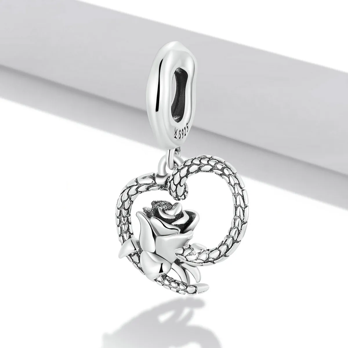 PANDORA Style Snake and Rose Heart Dangle Charm - SCC2134