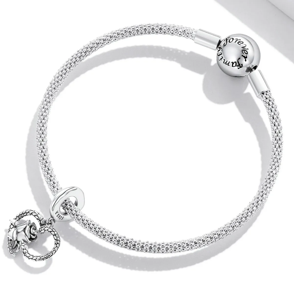 PANDORA Style Snake and Rose Heart Dangle Charm - SCC2134