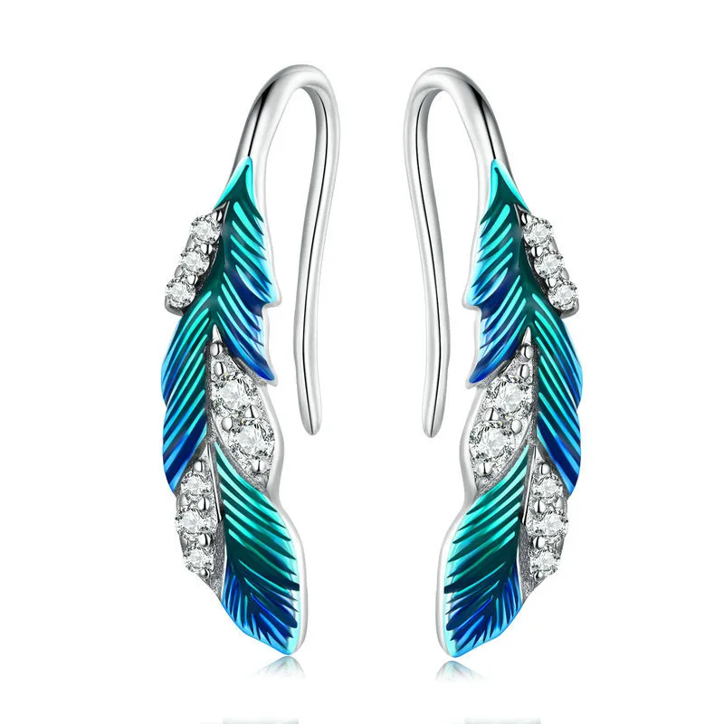 PANDORA Style Dazzling Blue Feather Drop Earrings - BSE707