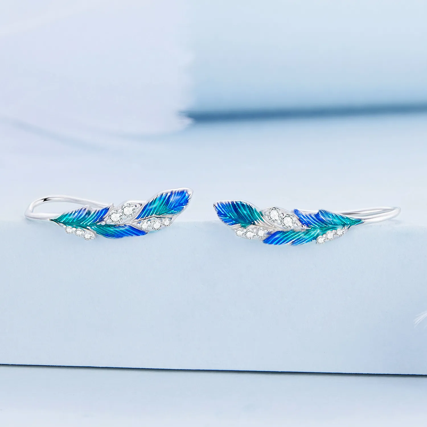 PANDORA Style Dazzling Blue Feather Drop Earrings - BSE707