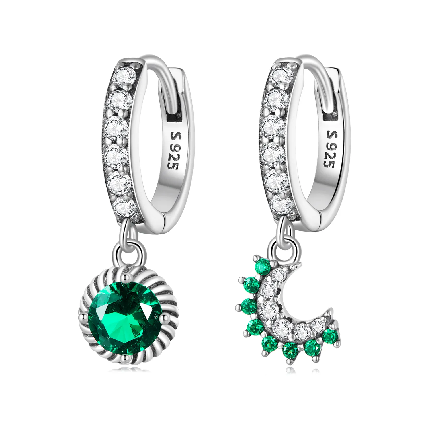 pandora style asymmetrical sun and moon hoop earrings bse705