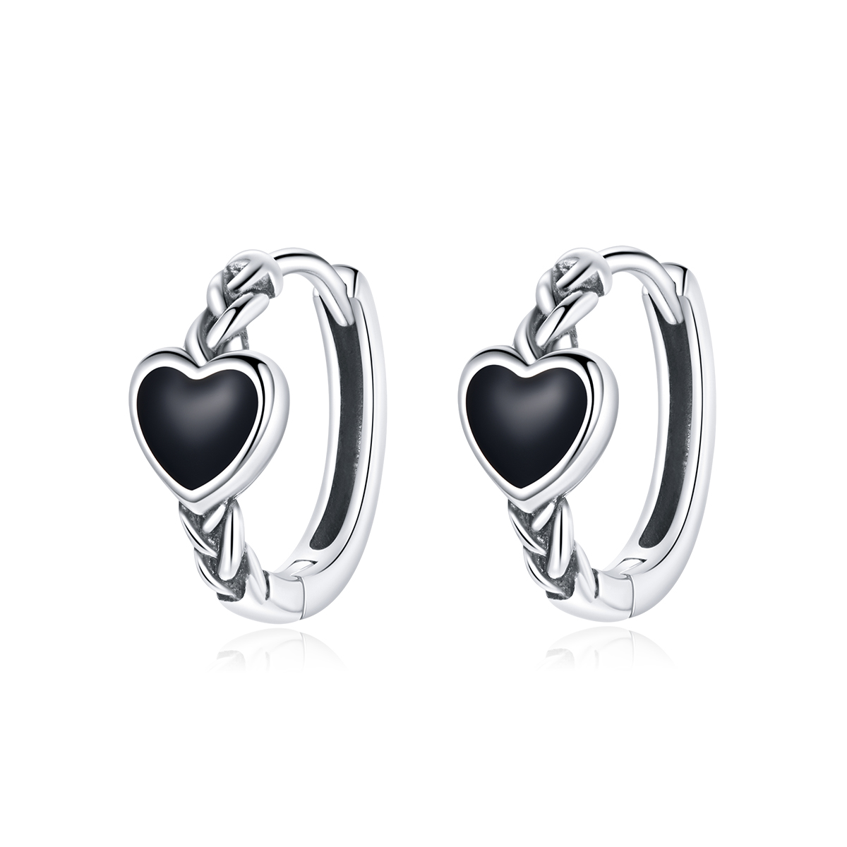 pandora style black heart hoop earrings bse456