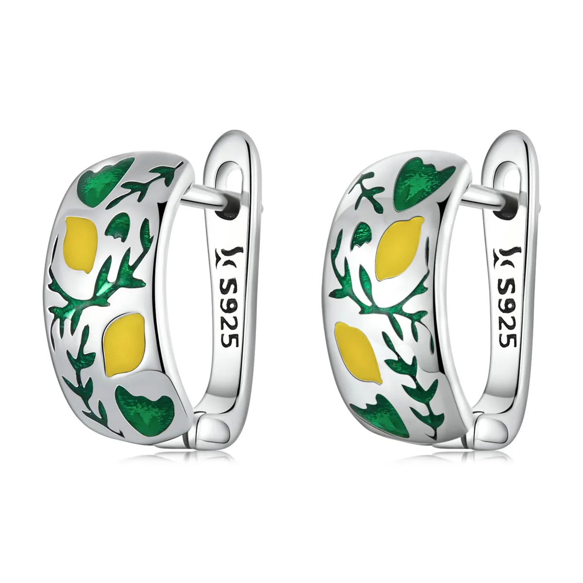 PANDORA Style Green Leaf Lemon Hoop Earrings - SCE1376