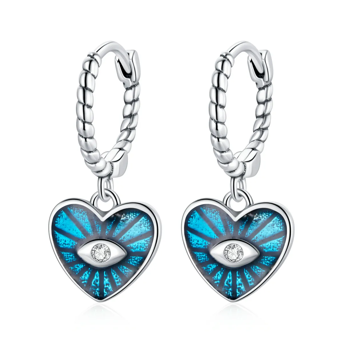 PANDORA Style Heart Demon Eyes - Sapphire Blue Hoop Earrings - SCE1270-BU