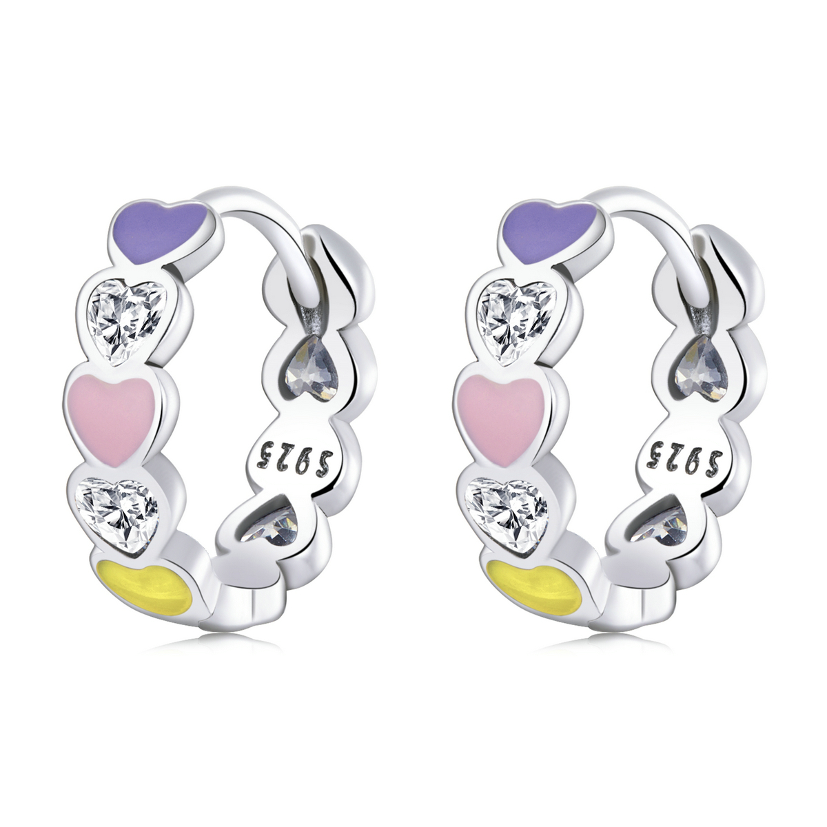 pandora style rainbow heart hoop earrings sce1342