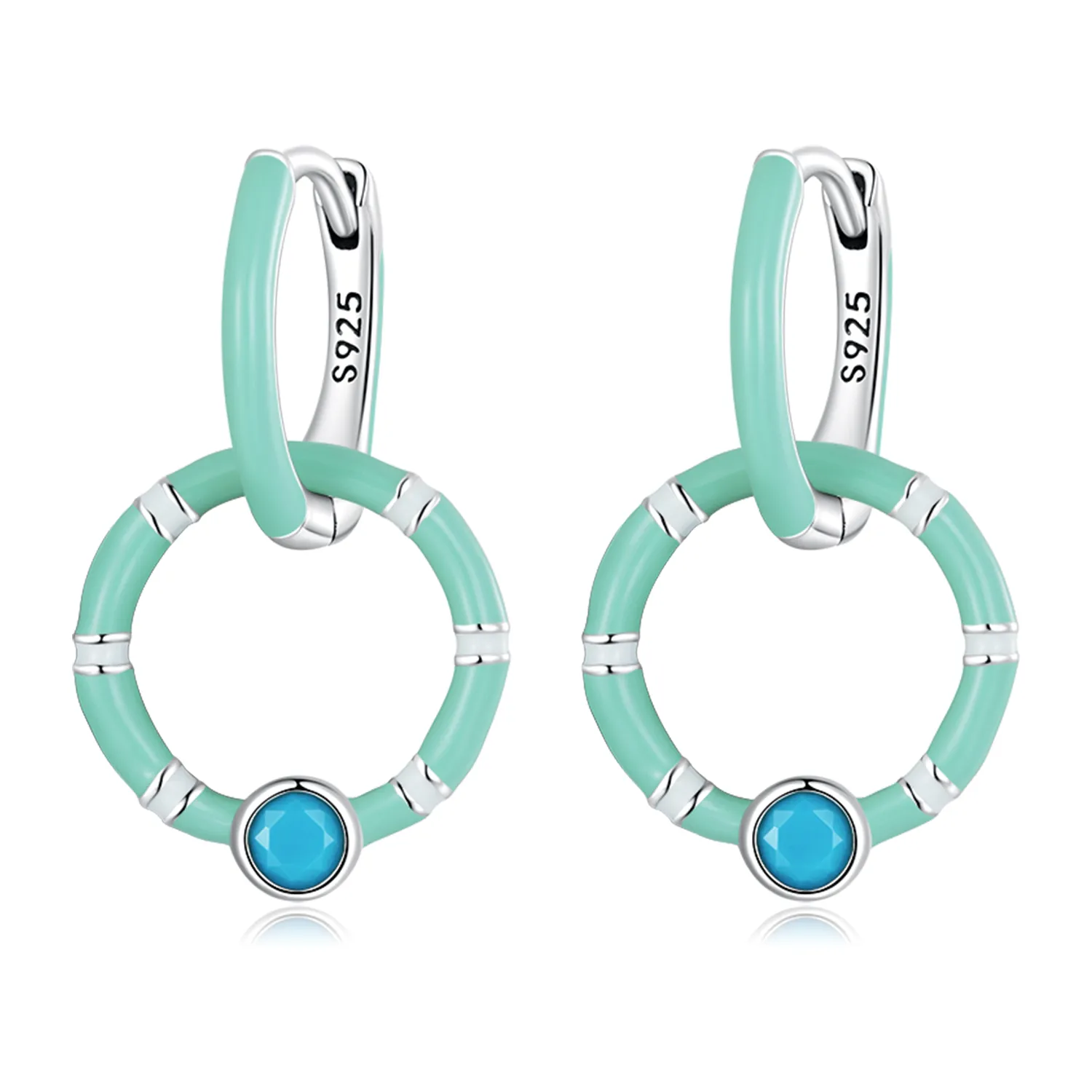 PANDORA Style Turquoise Double Circle Hoop Earrings - SCE1405