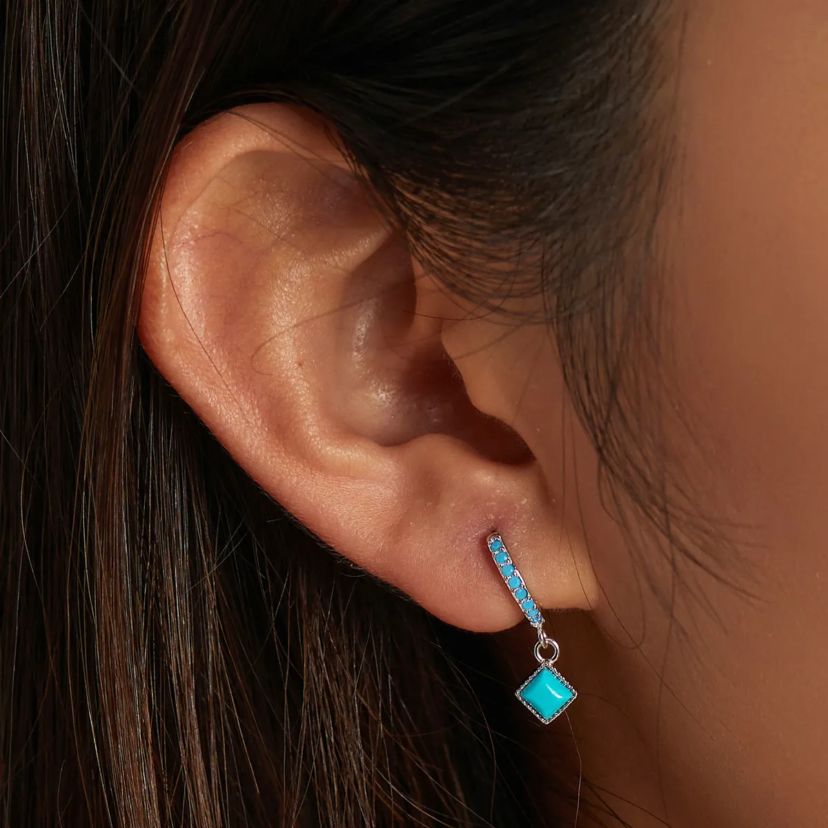 PANDORA Style Turquoise Hoop Earrings - SCE1307