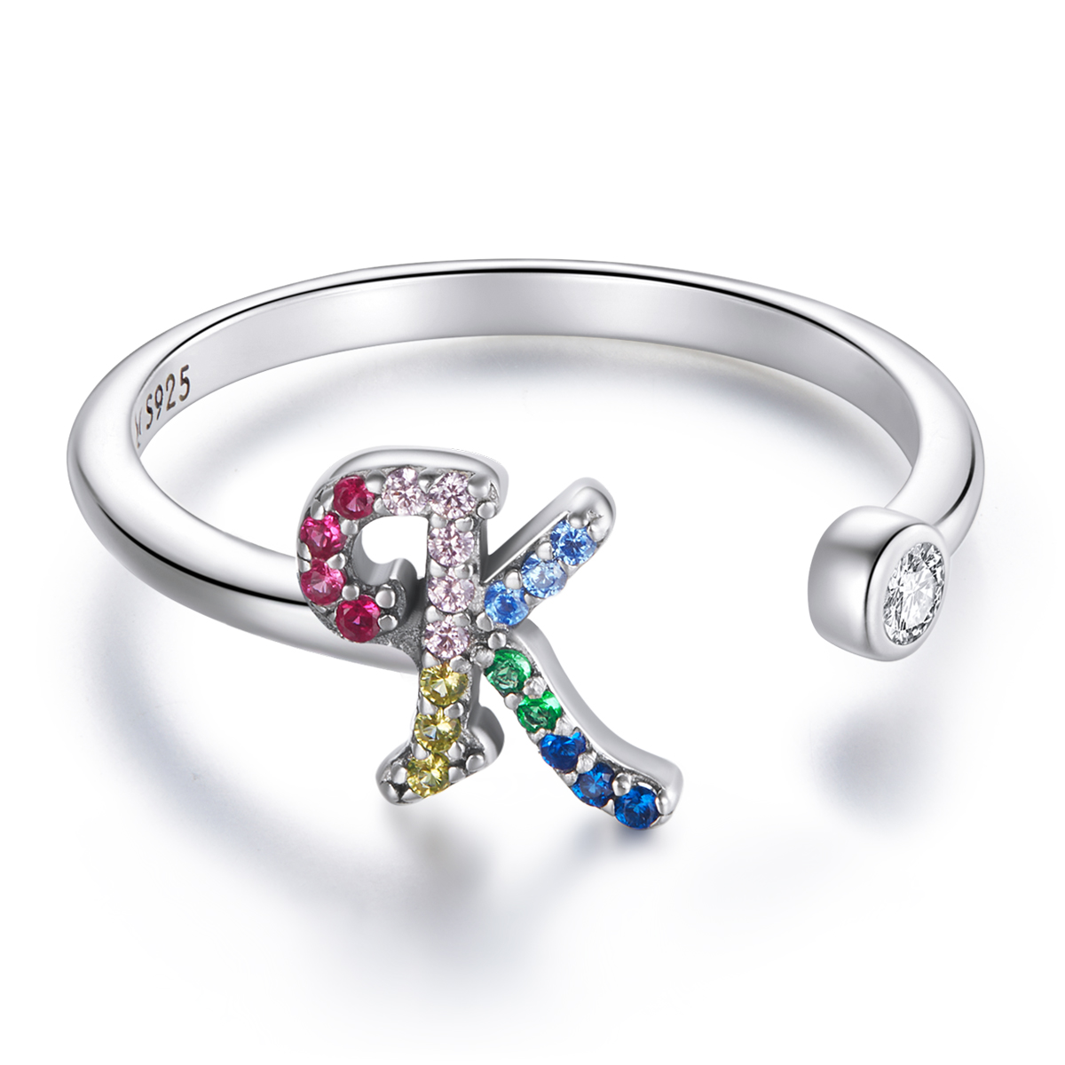 pandora style colorful letter k open ring scr723 k