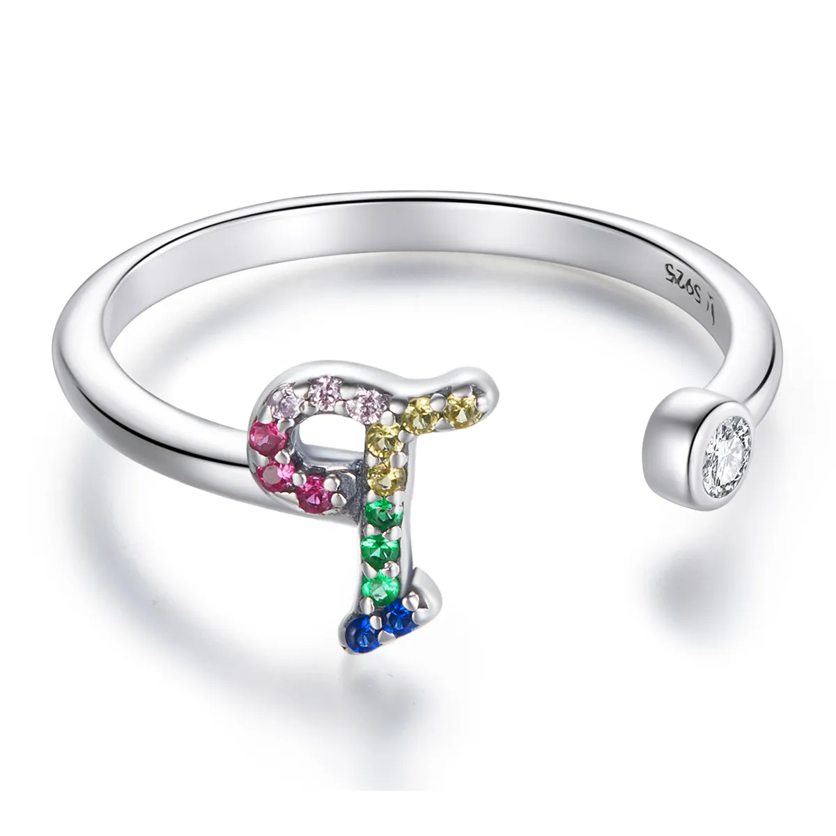 PANDORA Style Colorful Letter-T Open Ring - SCR723-T