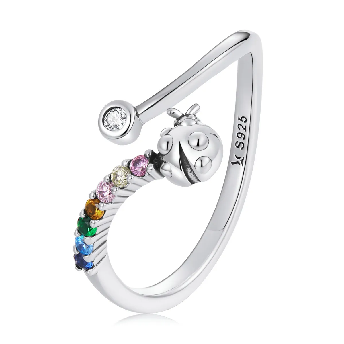 pandora style colorful zirconium ladybug open ring scr785