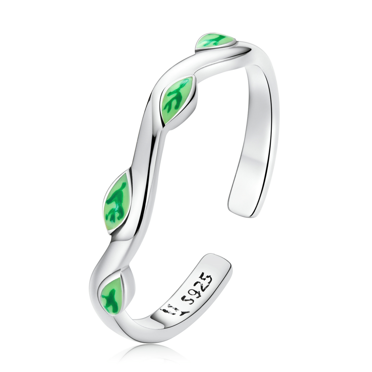 pandora style green leaves open ring scr808