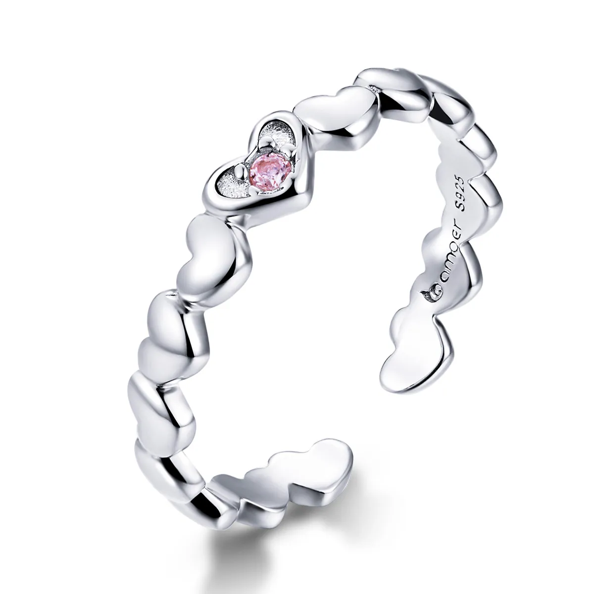 pandora style heart mirror open ring bsr100