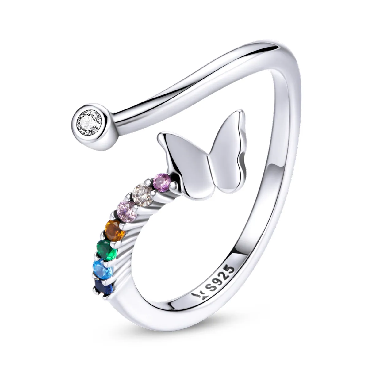 pandora style rainbow butterfly open ring scr730