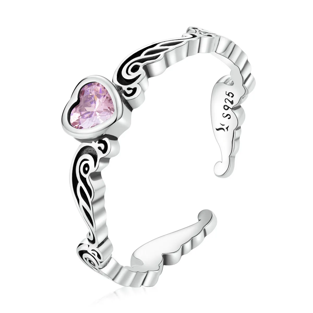 PANDORA Style Retro Pattern - Heart Open Ring - SCR766