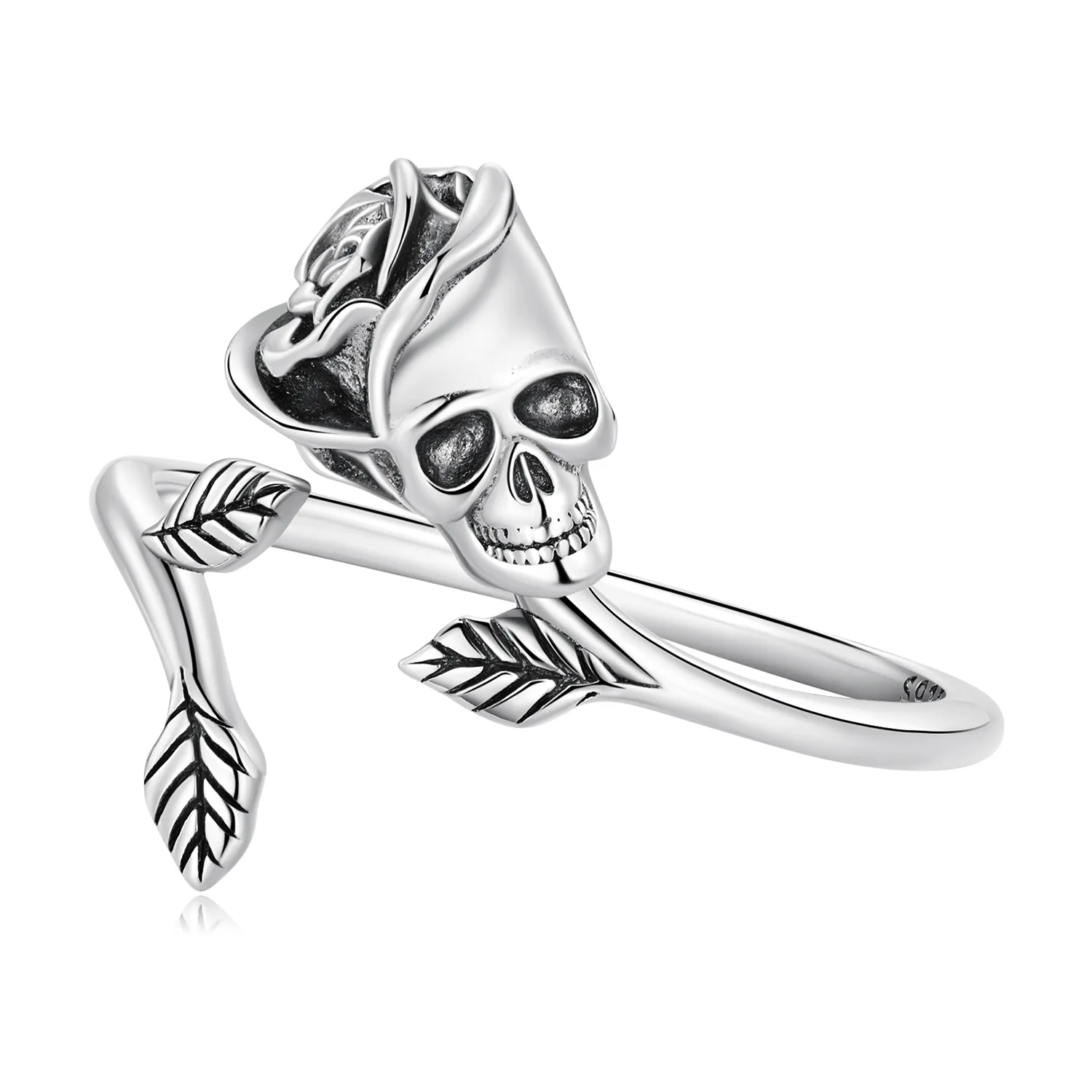 pandora style skull rose open ring scr879