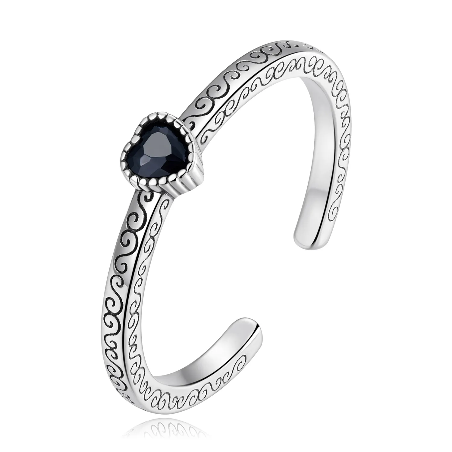 PANDORA Style Vintage Black Zircon Open Ring - SCR878