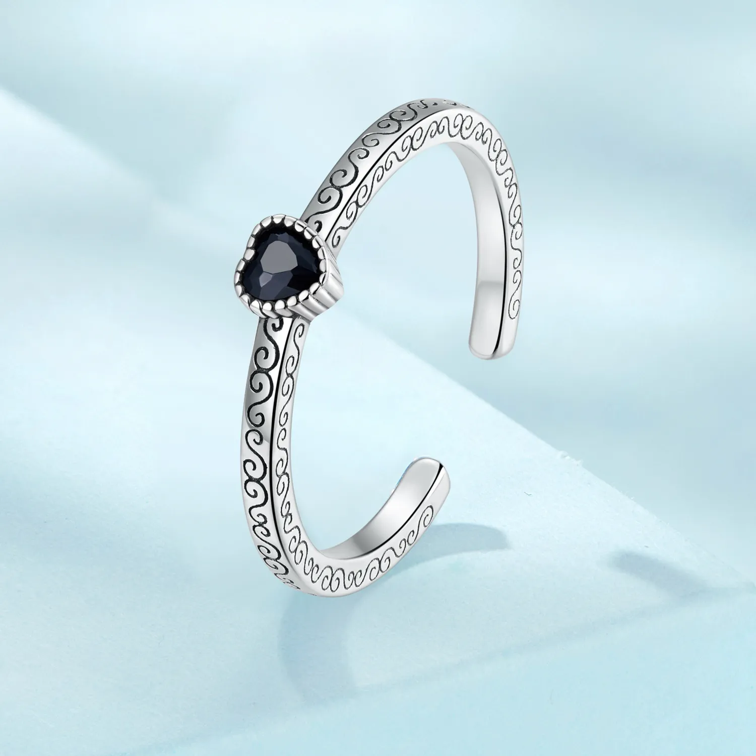 PANDORA Style Vintage Black Zircon Open Ring - SCR878