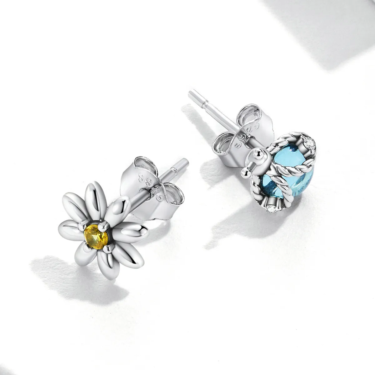 PANDORA Style Asymmetric Daisy Ladybug Stud Earrings - SCE1364