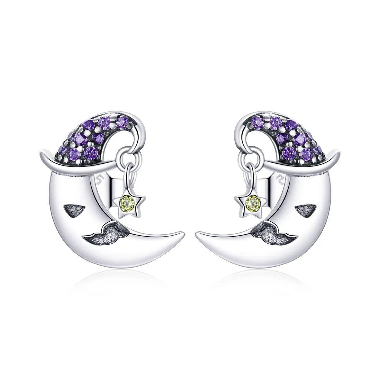 pandora style cartoon moon stud earrings sce954