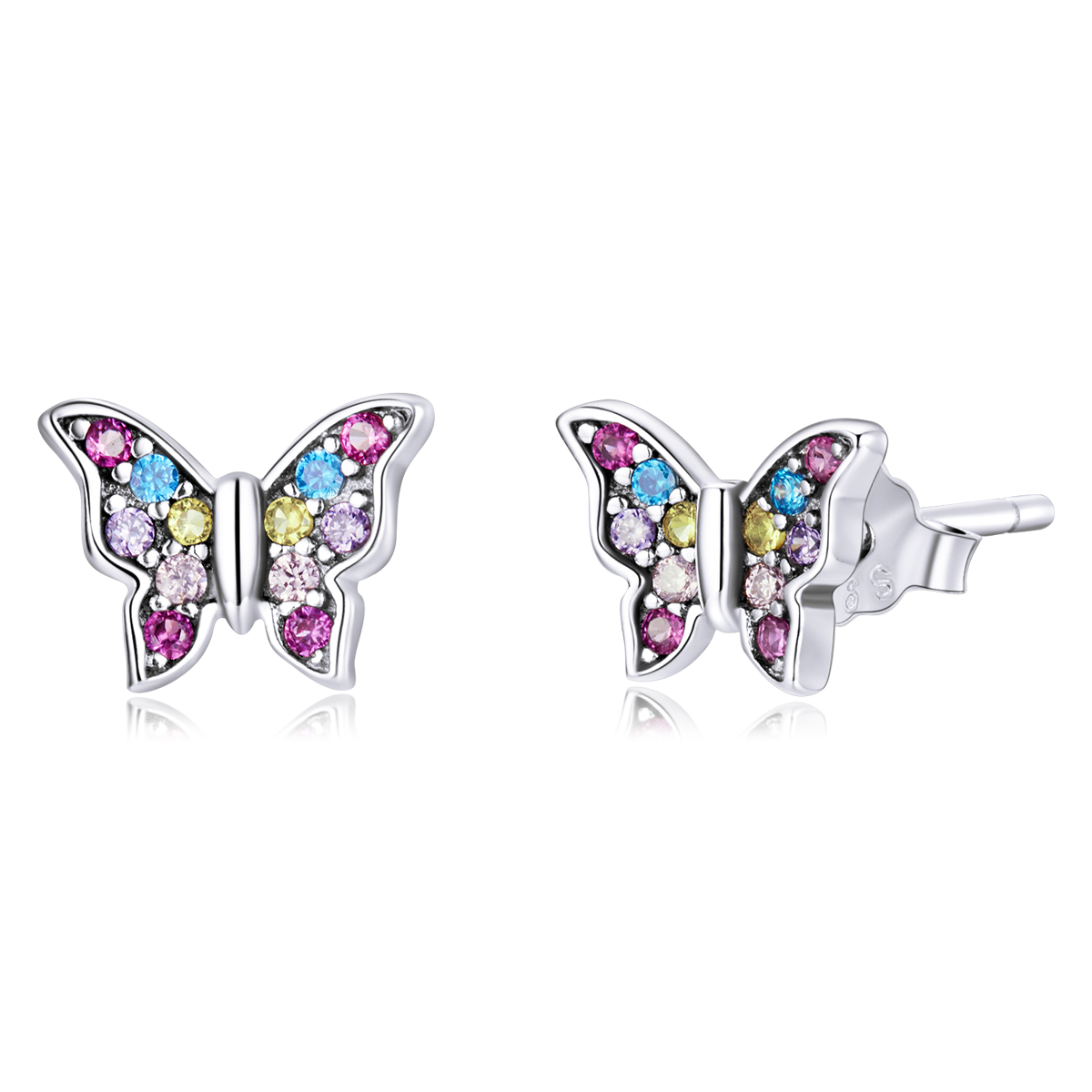 pandora style colorful butterfly stud earrings bse514