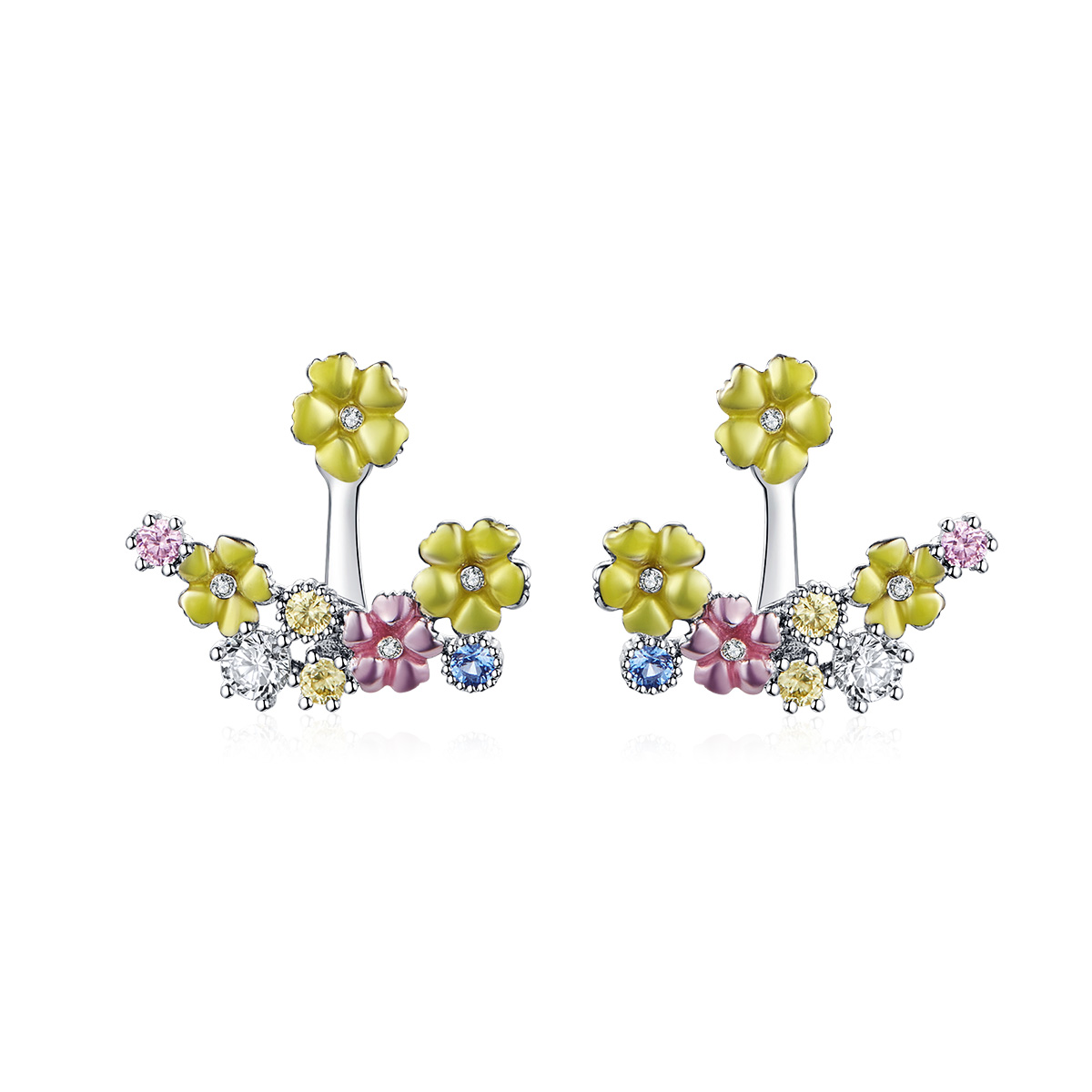 pandora style flower cluster stud earrings bse106
