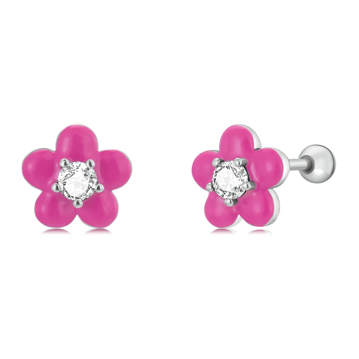 PANDORA Style Fluorescent Pink Flowers Stud Earrings - SCE1353