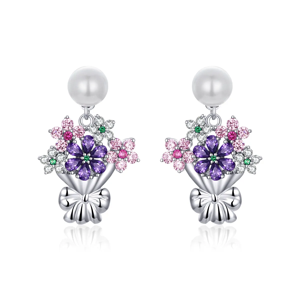 pandora style holding flowers stud earrings bse152