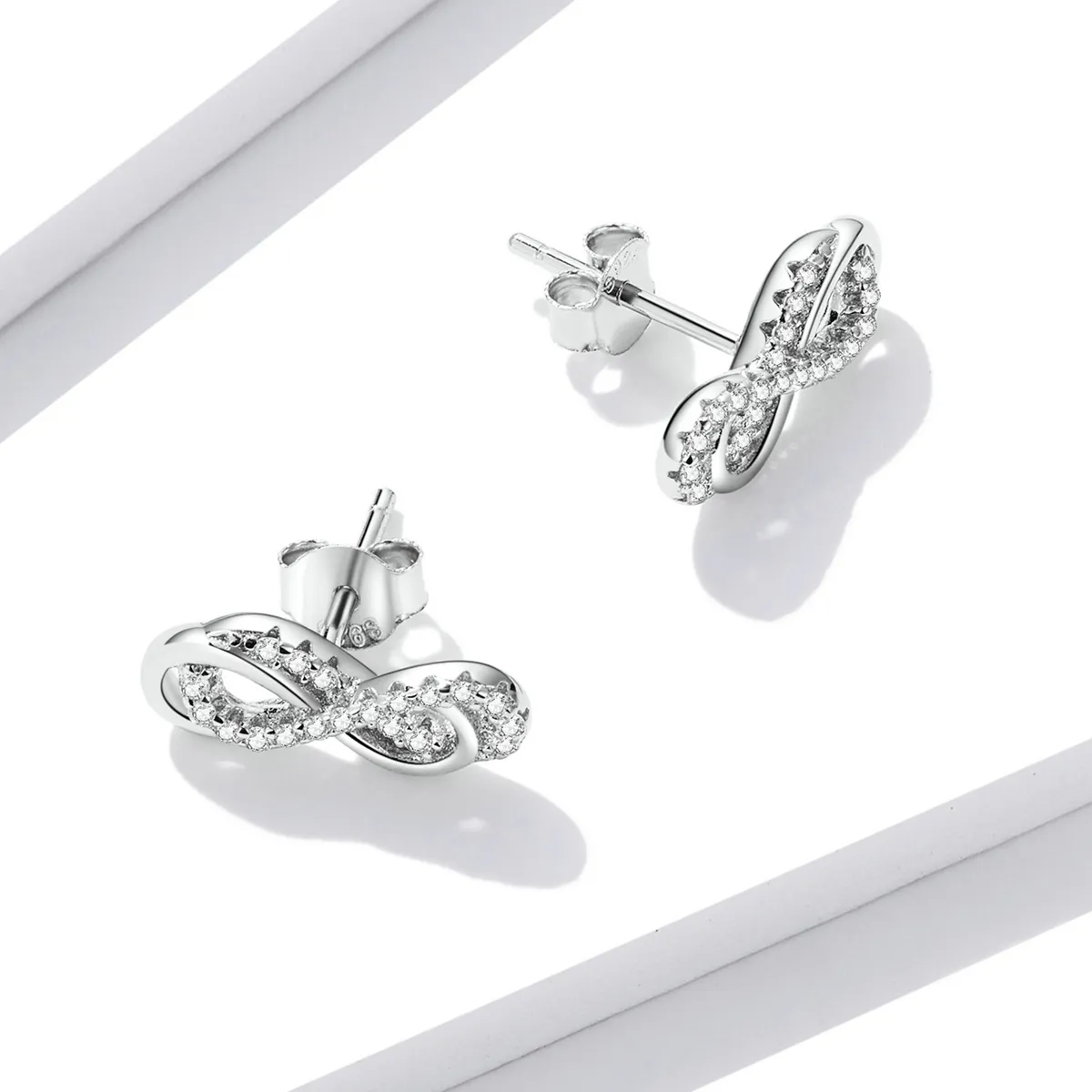 PANDORA Style Infinity Symbols - Double Layer Stud Earrings - BSE542