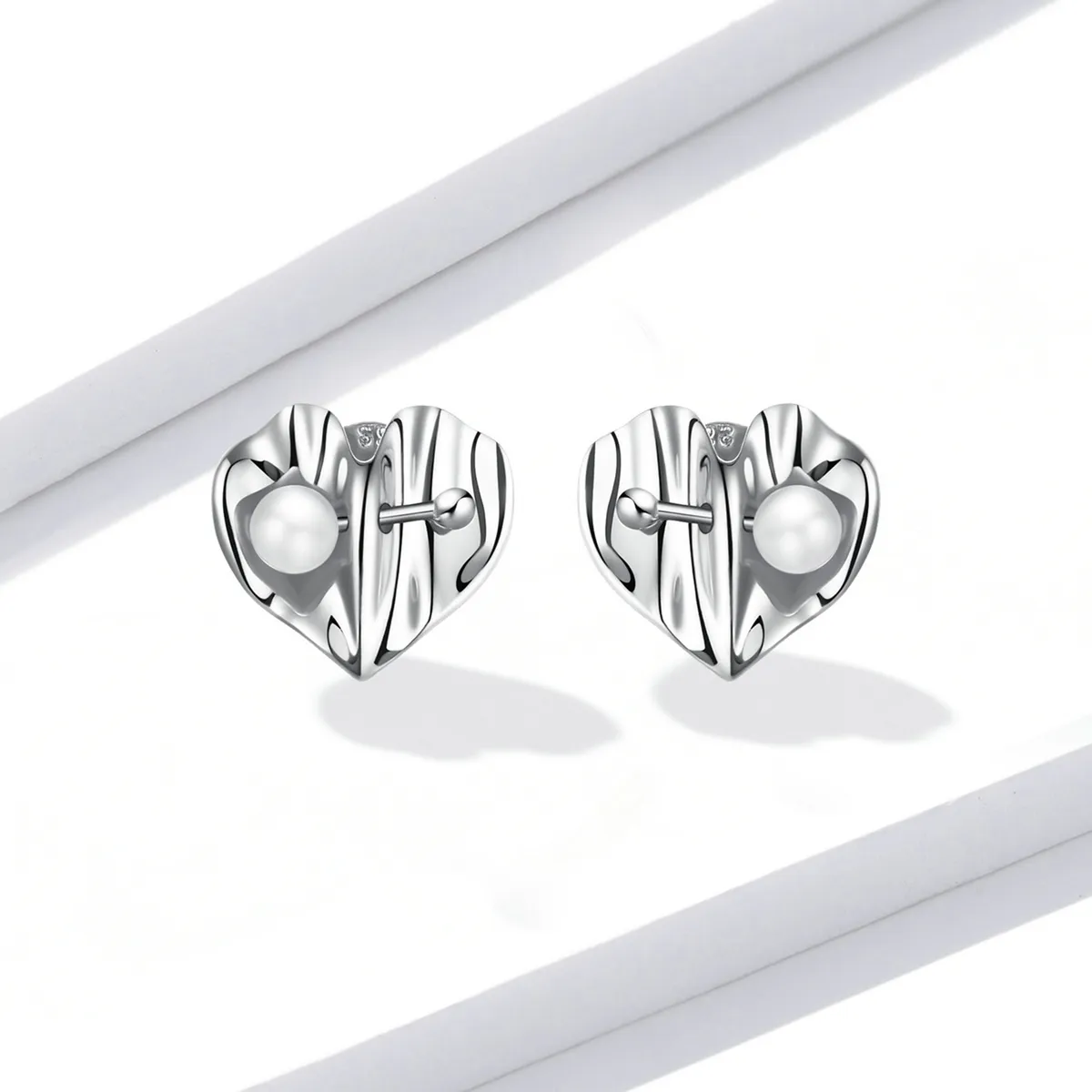 PANDORA Style Love Shell Beads - Texture Stud Earrings - BSE551-A