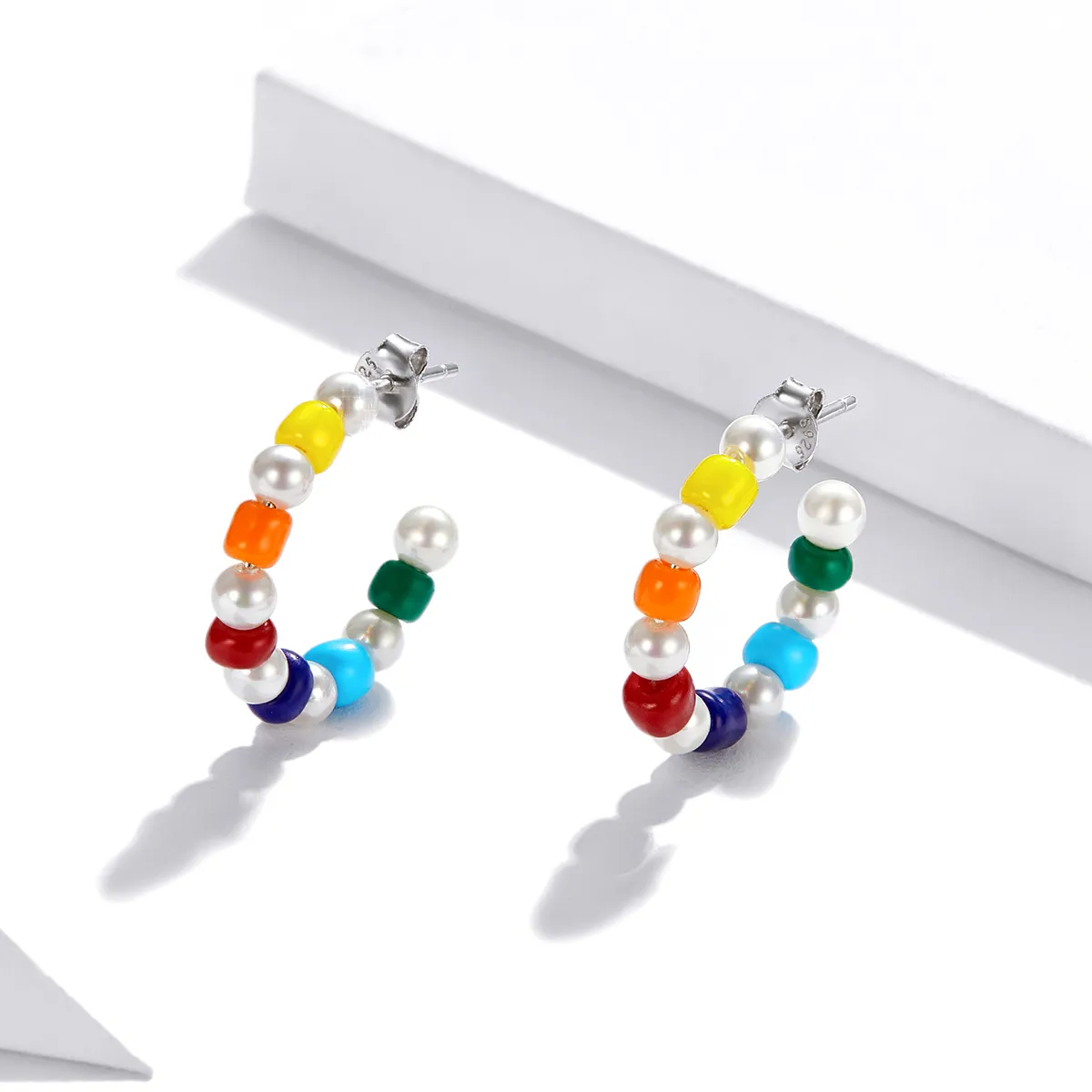 PANDORA Style Rainbow Shell Beads Stud Earrings - SCE1183