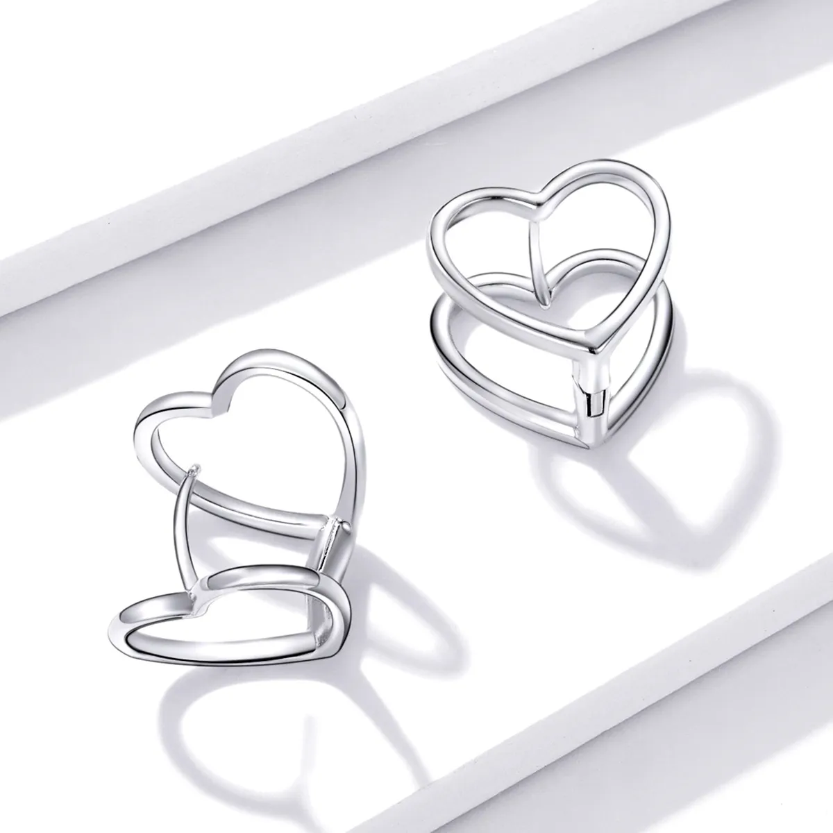 PANDORA Style Simple - Double Heart Stud Earrings - BSE501