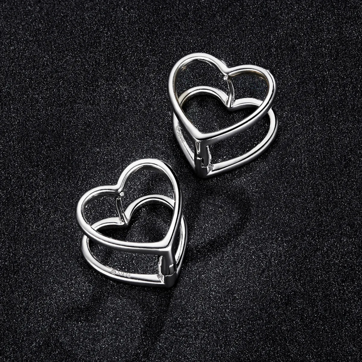 PANDORA Style Simple - Double Heart Stud Earrings - BSE501